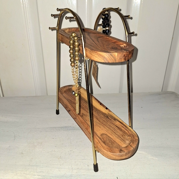 Jewelry Display Stand Wood Gold Metal Organizer Hanging Hooks Necklace Holder - Picture 4 of 10